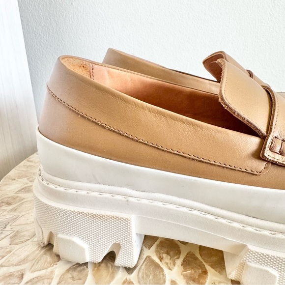 Ganni Tan Chunky Heel Penny Calf Leather Loafers Size 37/US 7 - Picture 3 of 15